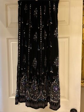 dressbarn Black Embellished Maxi Skirt with Blue & Silver Accents